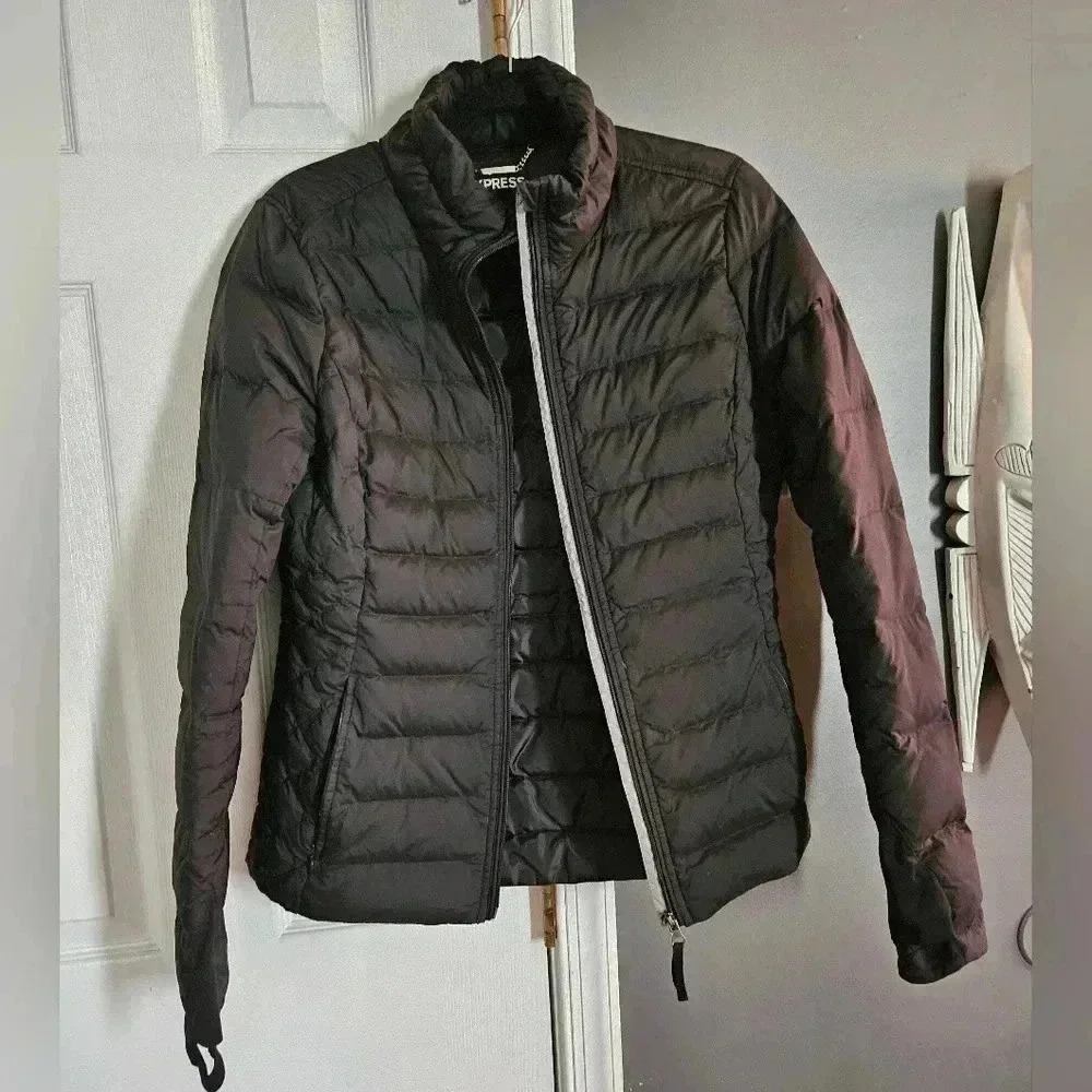 Express Full Zip Puffer Jacket Coat w/ Thumb Holes Women (L) - Picture 2 of 5